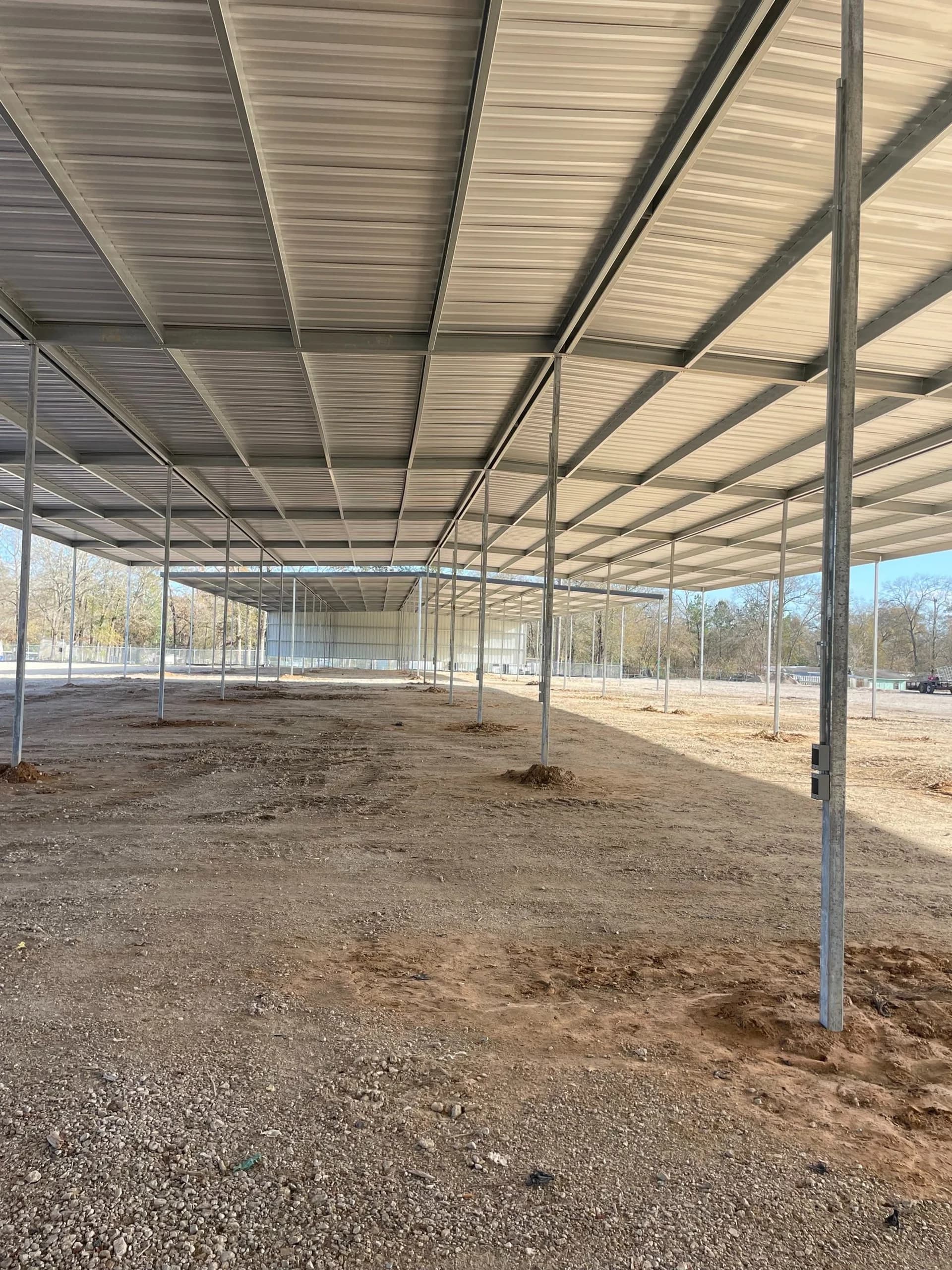 Interior view of a large open-span metal structure